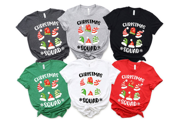 Christmas Squad Shirt, Family Matching Shirt, 2023 Christmas Matching Shirt, Santa and Elf Hats,Friends Name T Shirt,Personalized Groups Tee.jpg