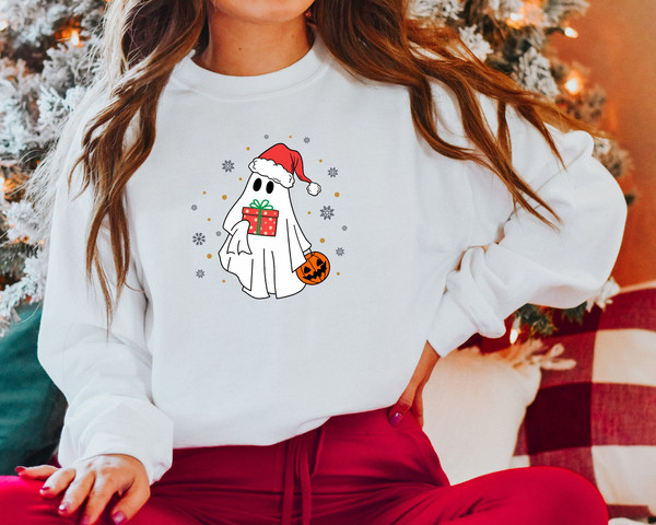 Ghost Santa Sweatshirt, Christmas Ghost Gift, Christmas Sweatshirt, Christmas Ghost, Ghost Santa, Unisex Sweatshirt, Holiday Gift, Xmas Gift.jpg