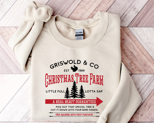 Griswold Christmas Tree Farm Sweatshirt, Christmas Vacation Tree Sweatshirt, Christmas Sweatshirt, Funny Holiday Sweater, Christmas Squirrel.jpg