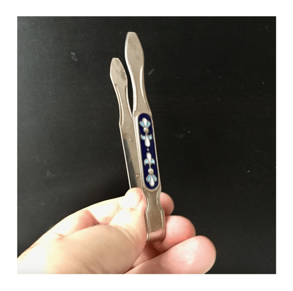 Amazing Vintage Melchior Sugar Tongs with Enamel