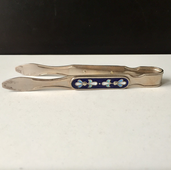 Amazing Vintage Melchior Sugar Tongs with Enamel