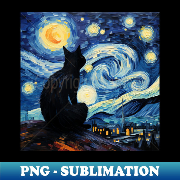 XZ-54971_Van gogh Inspired Starry Night Cat Painting 4565.jpg