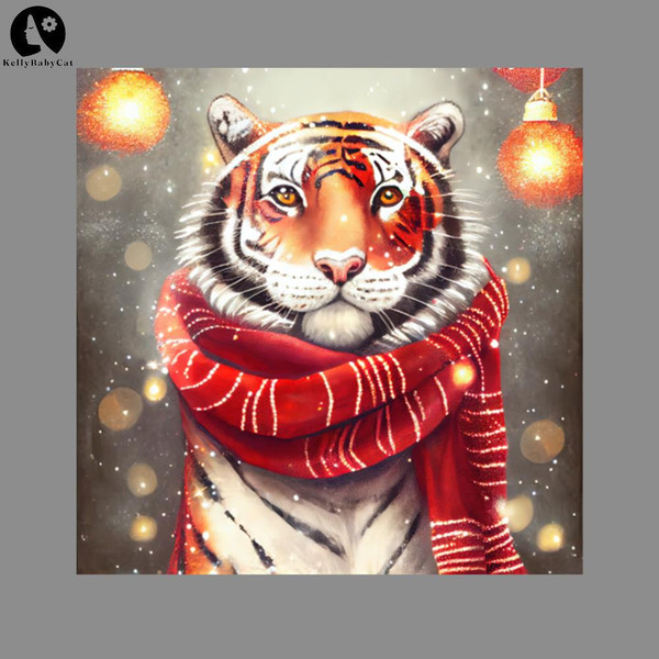 KL161123372-Tiger wearing a scarf for the holidays PNG, Funny Christmas PNG.jpg