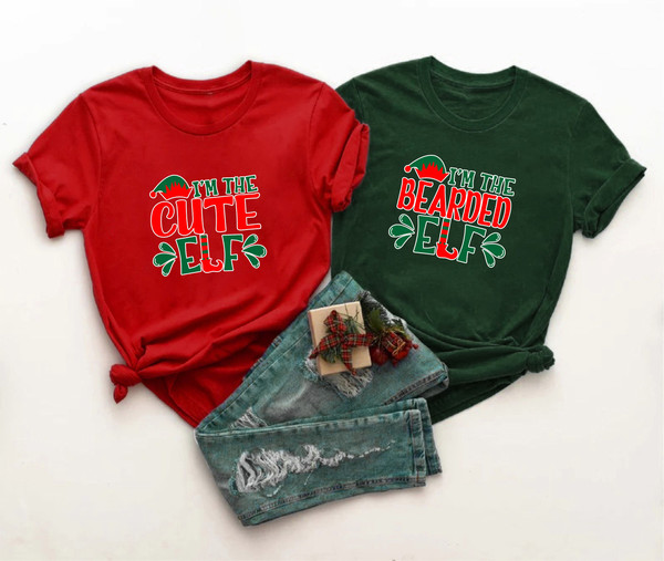 Christmas Elf Shirt, I'm the Cute Elf, I'm the Bearded Elf, Funny Custom Elf Shirt, Christmas Shirts, Matching Shirt, Christmas Couple Shirt.jpg