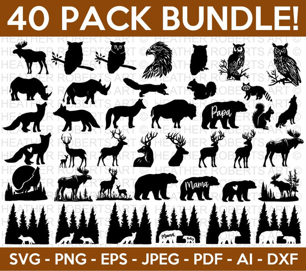 Wilderness SVG Bundle, Forest Animals Svg, Wild Animals Svg, Bears Svg, Deers Svg, Fox Svg, Moose Svg, Owls Svg, Cut File Cricut, Silhouette.jpg