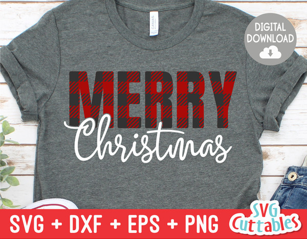 Merry Christmas svg - Christmas svg - Cut File - svg - eps - dxf - png - Buffalo Plaid - Plaid - Silhouette - Cricut file - Digital File.jpg