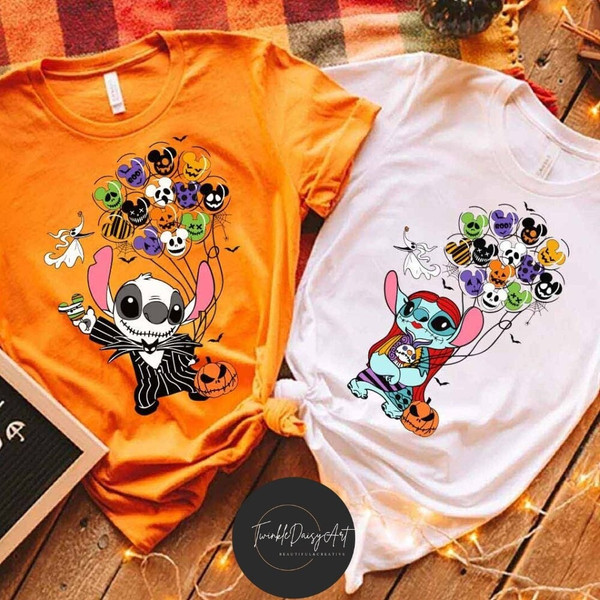 Disney Halloween Couple Stitch and Angel Shirt, The Nightmare Before Christmas Jack and Sally, Stitch Halloween Balloons Shirt, Disney Trip.jpg