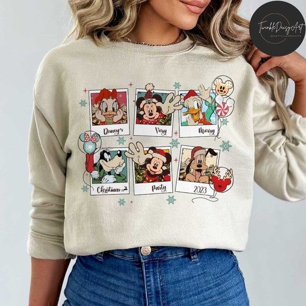Mickey and Friends Polaroid Disney Very Merry Christmas Party 2023 Shirt, Disney Christmas Balloons, Disney Family Christmas Holiday Shirt.jpg