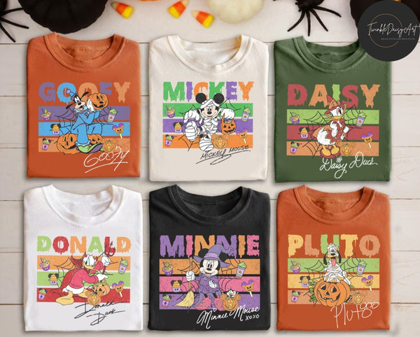 Vintage Retro Disney Halloween All Characters Shirt, Mickey and Friends Halloween Pumpkin, Disney Halloween Snacks Drinks Group Party 2023.jpg