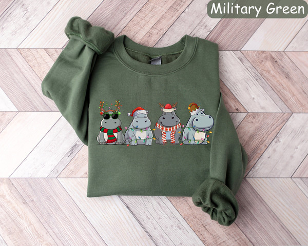 Hippopotamus Christmas Sweatshirt, Retro Hippo Christmas Shirt, Holiday Sweaters, Christmas Gift, Christmas Crewneck, Womens Christmas Shirt.jpg