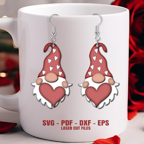 Valentine Earrings SVG - Gnome Earrings SVG - Laser Cut Files - Gnome SVG - Valentine SVG - Earring SVG - Glowforge Files