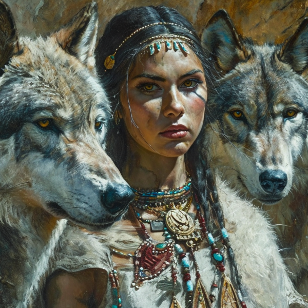 Native American Women and Wolves.png