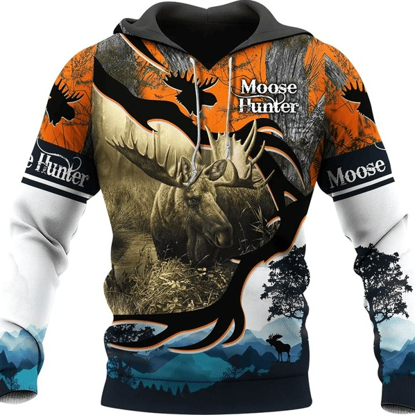 Personalized Moose Hunting All Over Print Hoodie Zip Hoodie Fleece Hoodie 3D, Moose Hunting Hoodie Zip Hoodie 3D T55