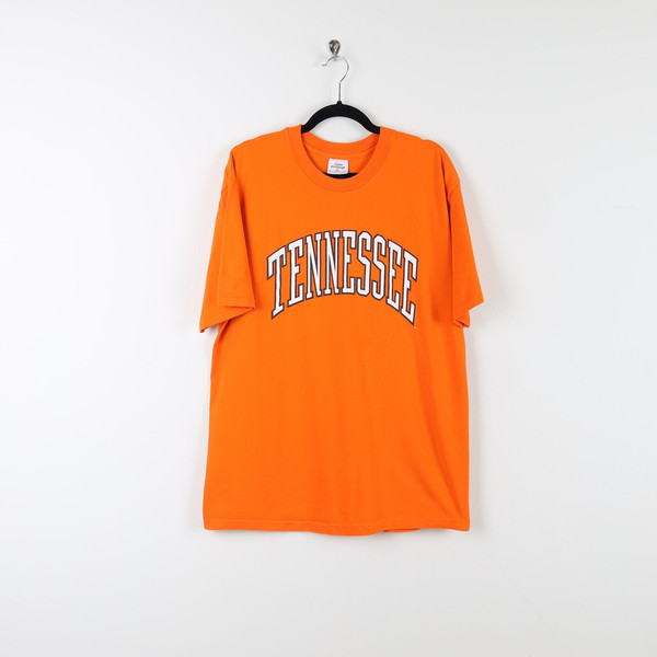 Vintage 90s Orange Tennessee Graphic Print Tee Single Stitch Tennessee State Cotton Exchange T-shirt Size XL.jpg