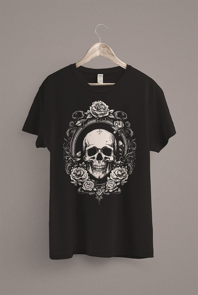 Romantic Goth Floral Skull T-Shirt  Soft Mall Goth  Cottagecore Aesthetic  Dark Academia  Grunge Clothing  Fairycore  Whimsigoth Tee.jpg