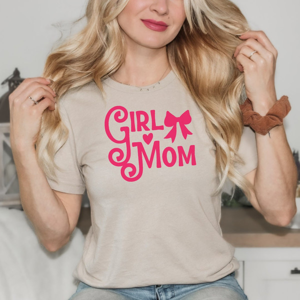 Girl Mom Shirt Girly Bow Shirt Mama Shirt Gift For Mom T-Shirt Mother's Day Gift Tee Momma T-Shirt Womens Unisex Jersey Short Sleeve Tee.jpg