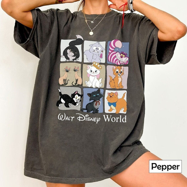 Retro Disney Cats Comfort Colors Shirt, Cat Lovers Shirt, Disneyland Shirt, Walt Disney World Shirt, Cute Disney Cat All Characters Shirt.jpg