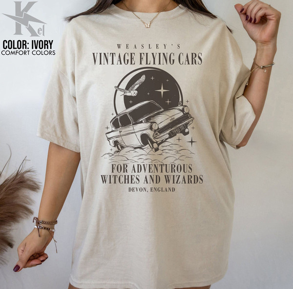 Weasley's Vintage Flying Car Shirt, Potter Shirts, Universal Studios Shirt, Magical HP Gifts, HP Shirt, Wizard School Shirt, HP Fans Merch.jpg