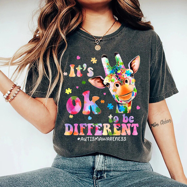 Autism Awareness Acceptance Women Kid Its Ok To Be Different Giraffe T-Shirt, Autism Awarenes T-Shirt, Autism Toddler Shirt, Autism Support.jpg