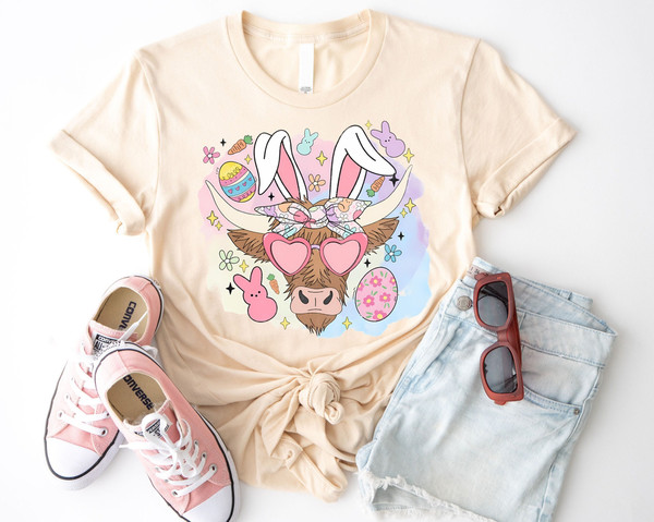 Highland Cow Easter Shirt, Western Country Easter Shirt, Cow Easter Tee, Cow Bunny Ears Shirt, Cute Easter Tee, Highland Cow Crewneck.jpg