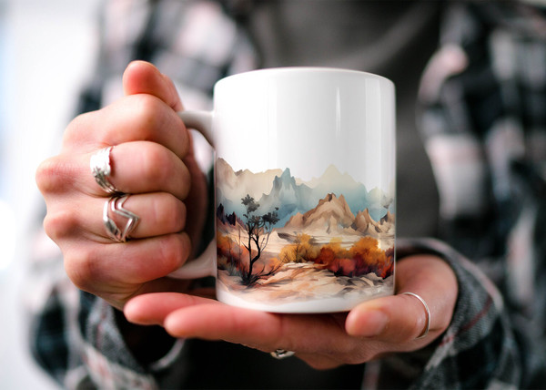 Desert Mountain Coffee Mug  Nature Inspired  Travel Adventure Design  Watercolor Mountain Scene  Dad Gift  Hiker Gift  Camping Gift.jpg