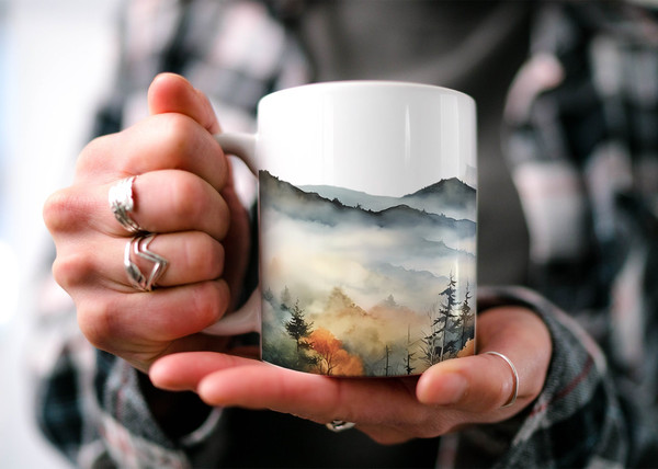 Smokey Mountains Range Mug  Nature Inspired  Outdoor Design  Watercolor Mountain Scene  Dad Gift  Gift for Nature Lover  Popular Mugs.jpg