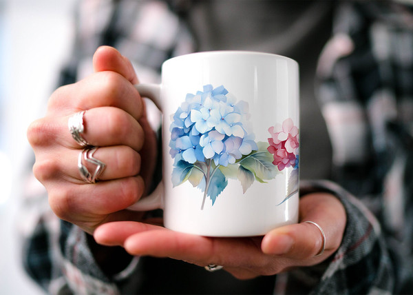 Summer Hydrangeas Mug, Enchanting Floral Cottagecore Mug, Botanical Mug, Beautiful Watercolor Summer Hydrangeas Design, Nature Lover's Gift.jpg