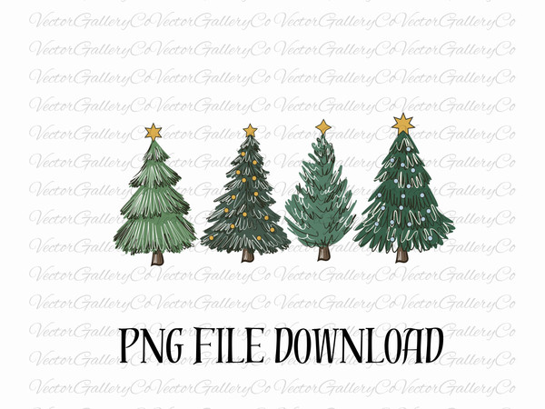 Christmas trees PNG, lights star snow mint cozy winter digital download, Sublimation design hand drawn Printable file Graphic Clipart Tshirt.jpg