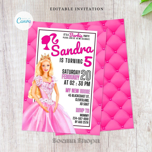 Fashion Doll Pink Barbie Birthday Party Invitation (1).jpg