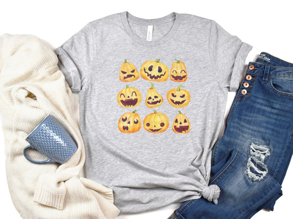 Jack o Lantern Halloween Shirt, Pumpkin Face, Pumpkin Carving Tshirt, Watercolor Jack o Lantern Shirt, Halloween Emoji Shirt, Spooky Season.jpg