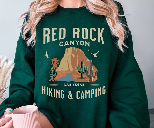 Painted Red Rock Desert Nevada Crewneck Sweatshirt, Red Rock Canyon Hoodie, Red Desert Shirt, Unisex Cactus  Desert Travel Pullover Gift Tee.jpg