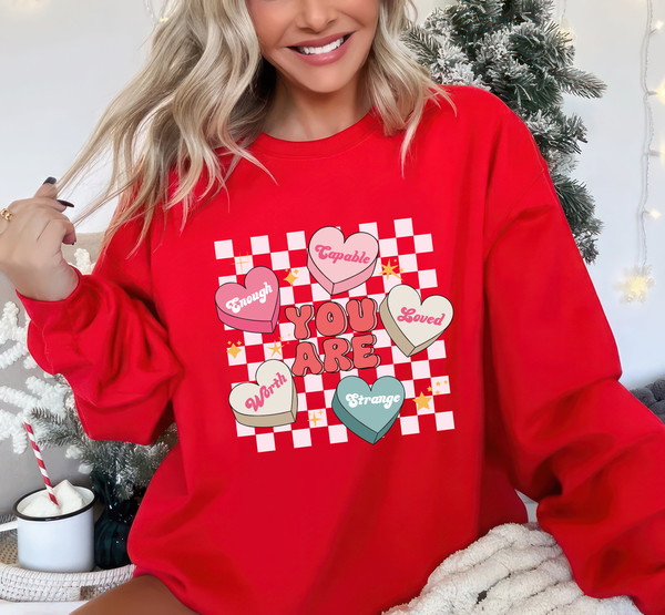 Retro Valentines Day Sweatshirt, Conversation Hearts Unisex Sweatshirt, Love Heart Sweatshirt, Cute Teacher Sweater, Gift For Her, Teacher 1.jpg