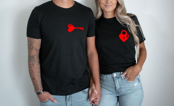 Heart Lock and Key Shirt,Matching Couple Shirts, Wedding Gift, Couple Valentines Gift, Love Shirt, Key and Lock Tees, Valentine's Day Gift 1.jpg