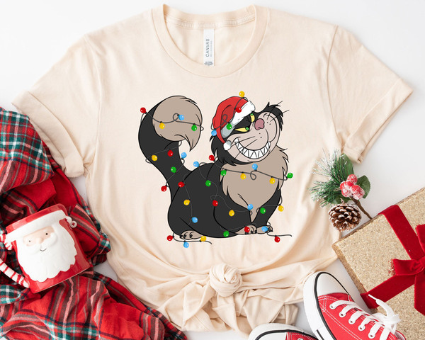Cinderella Lucifer Wear Santa Hat With Christmas Light Disney Cat A Very Merry Shirt Family Matching Walt Disney World Shirt Gift Ideas.jpg