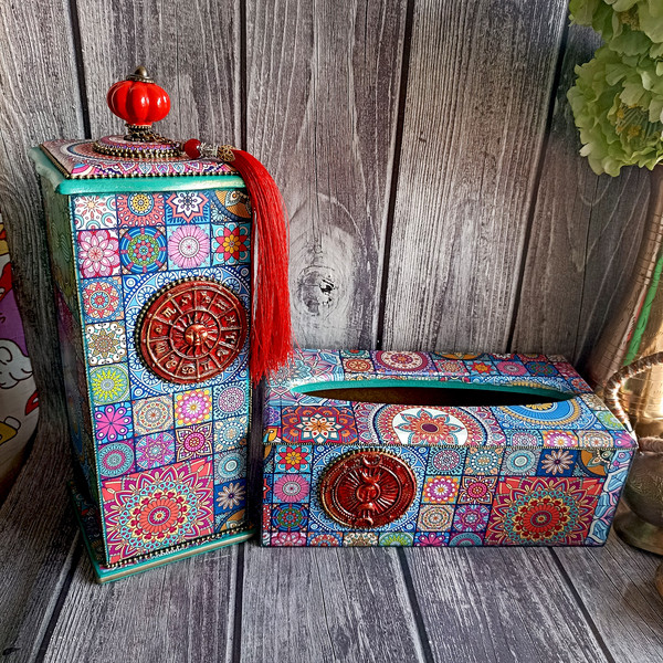 Stylish Square tissue holder. Box Kleenex. Napkin holders Mexican Talavera Tile Style or Tissue box cover wood Azulejos Portugueses (20).jpg