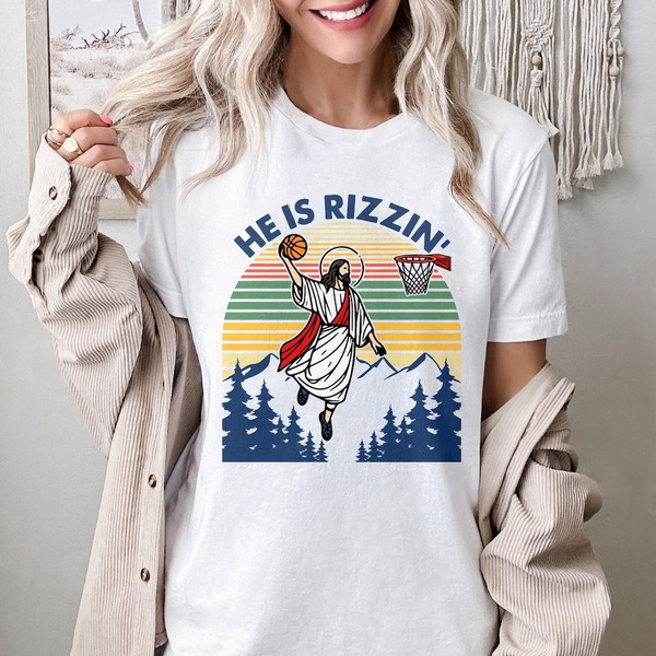 Jesus Basketball Shirt, He Is Risen Tee, Christian Graphic Tee, Easter Style, Y2K Faith Clothing, Perfect Aesthetic Gift for Believers.jpg