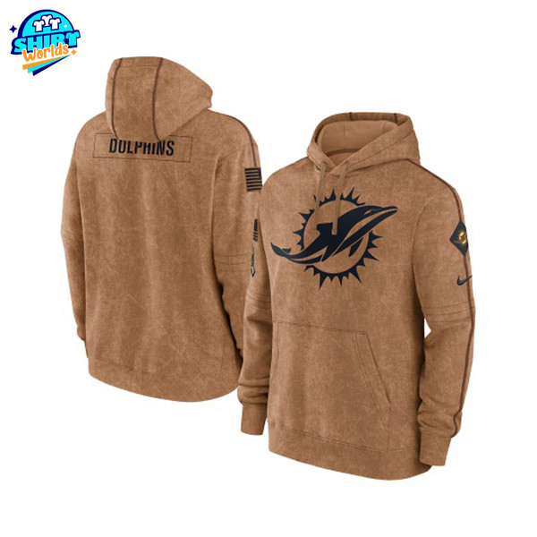 Miami Dolphins Nike Brown Salute to Service Club Fleece Pullover Hoodie, Dolphins Stitched Brown Hoodie, Miami Dolphins Football Merch.jpg
