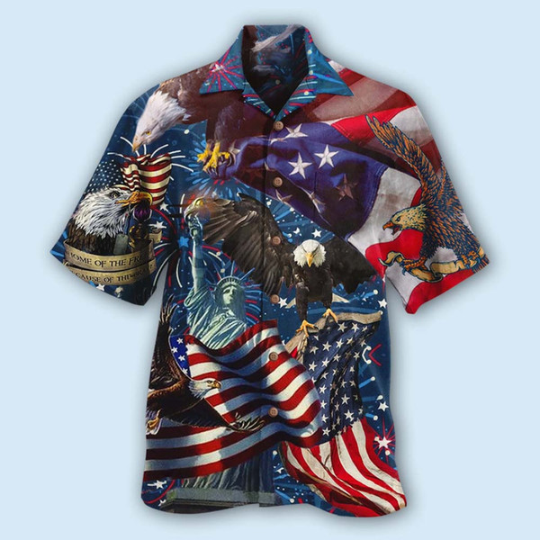 4th Of July Hawaiian Shirts America Eagle Victory Love Aloha Button Up Shirt - 90scloth.jpg