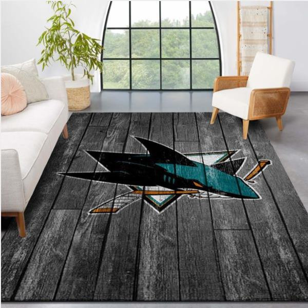 San Jose Sharks Nhl Team Logo Grey Wooden Style Nice Gift Home Decor Rectangle Area Rug.jpg