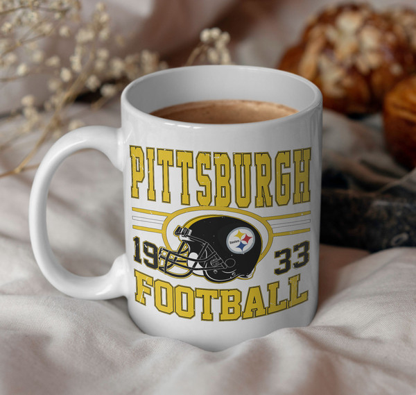 Pittsburgh Football Coffee Mug, Vintage Mug, Game Day Tea Cup, Steelers 90s Style Football Coffee Mug, Gift for Fans, 11oz - 15oz.jpg