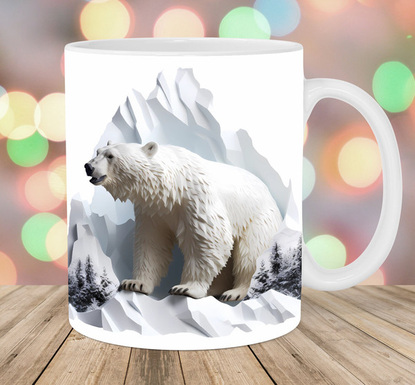 3D Bear Mug Wrap, 11oz & 15oz Mug Template, Mug Sublimation Design, Mountains Mug Wrap Template, Instant Digital Download PNG.jpg