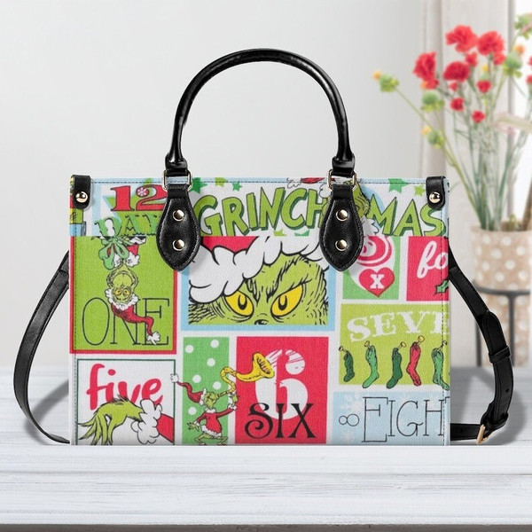 Christmas Grinch High-Quality Handbag, Grinch Lover Gifts, Custom Leather Handbag, Grinch Accessories, Christmas Shoes, Christmas Gifts-6.jpg