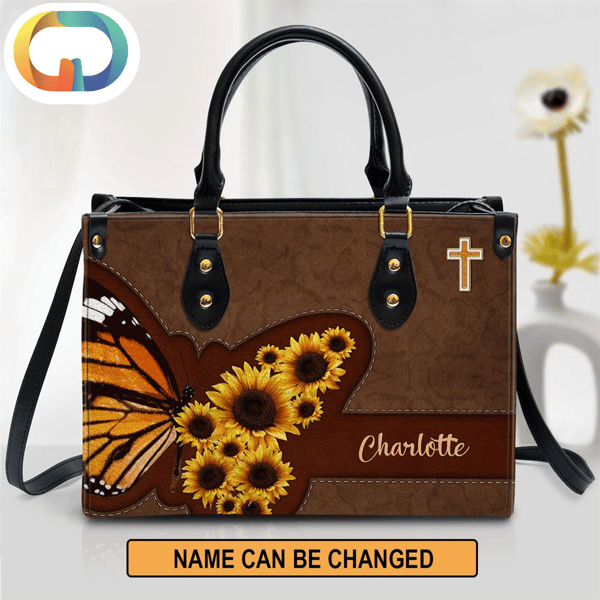 Butterfly And Sunflower Personalized Leather Bag.jpg