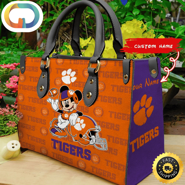 Custom Name Ncaa Clemson Tigers Mickey Leather Bag.jpg