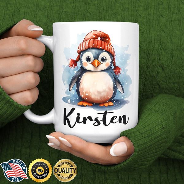 Penguin Christmas Gift - Personalised Christmas Penguin Mug - Penguin Lover Gift - Custom Christmas Mug - Santa Penguin Name Mug.jpg