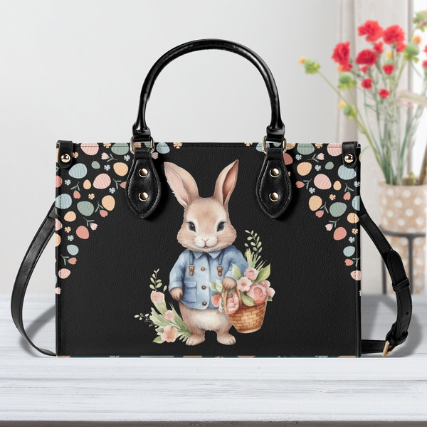 Easter Handbag, Bunny Design Purse, Spring Flower Handbag, Ladies Leather Handbag, Unique Easter Handbag, Bunny and Floral handbag, 2.jpg