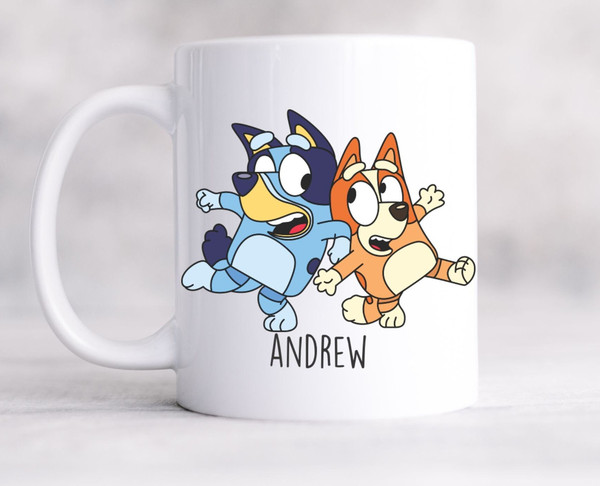 Bluey Heeler & Bingo Cartoon Mug  Bluey, Fun Gift, Coffee Mug, Teenager, Young Adult Mug, Personalized, Blue Dog.jpg