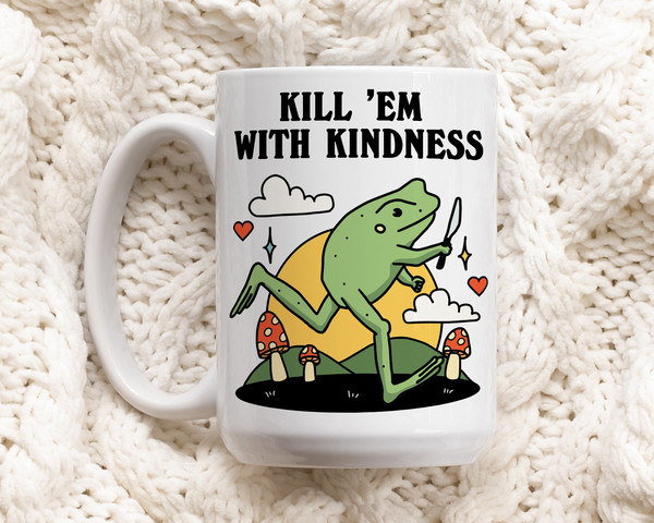 Kindness Quote Frog Mug, Positive Quote Ceramic Cup, Frog Lover Gift, Friend Teacher Gift Idea, Cottagecore Froggy Mug, Cute Novelty Gift.jpg