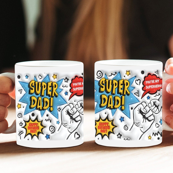 Personalized Holding Dad‘s Hand Mug for Father's Day, Holding Dad Hand 3D Inflated Effect, Also My Heart Papa Gift, Father's Day Gift 2024.jpg