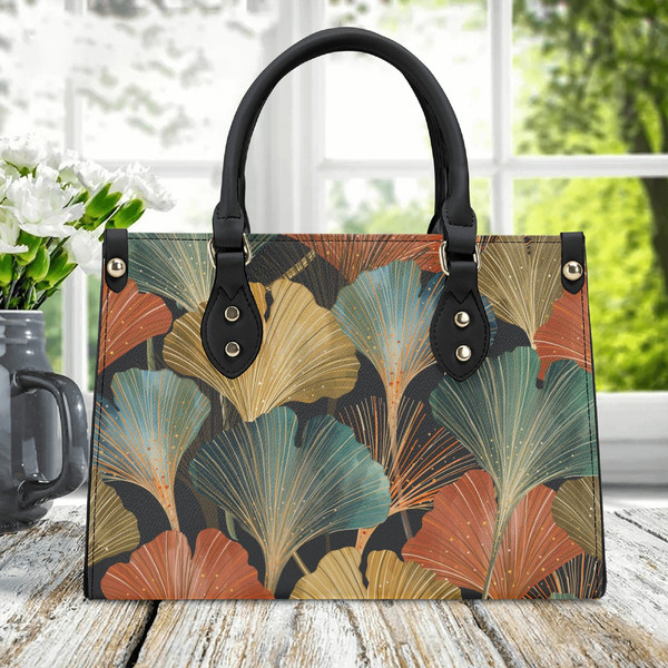 Colorful Wild Flowers Pattern PU Leather Handbag, Cottagecore PU Leather Purse, Vegan Leather Luxury Boho Bag, Hippies Boho Gift.jpg